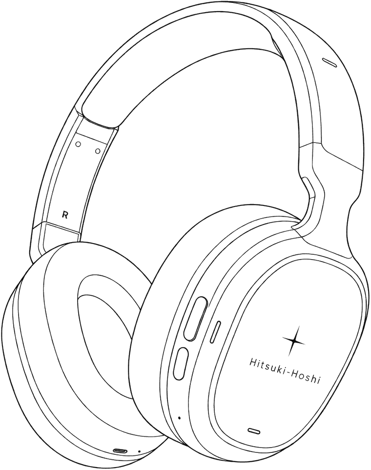 Line drawing of over-ear headphones